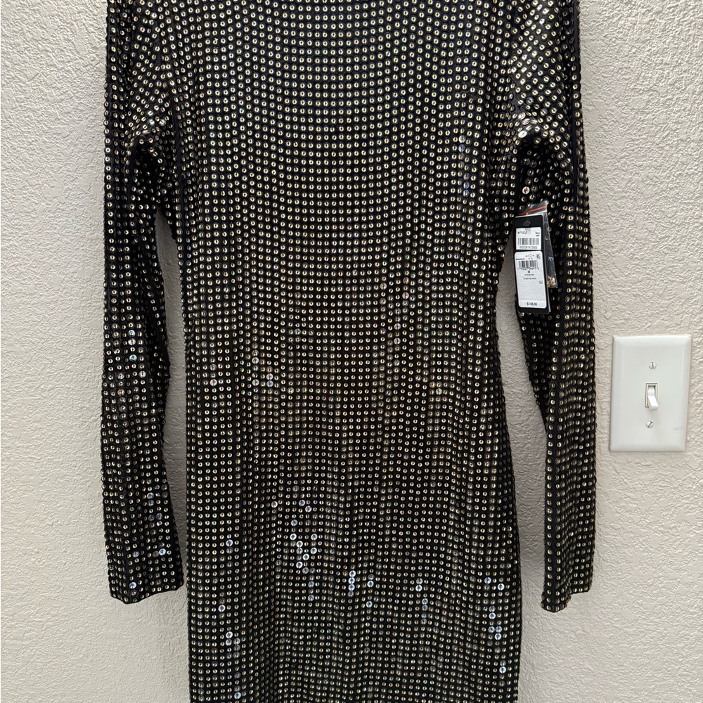 Guess Black and Gold Sequin Midi Dress